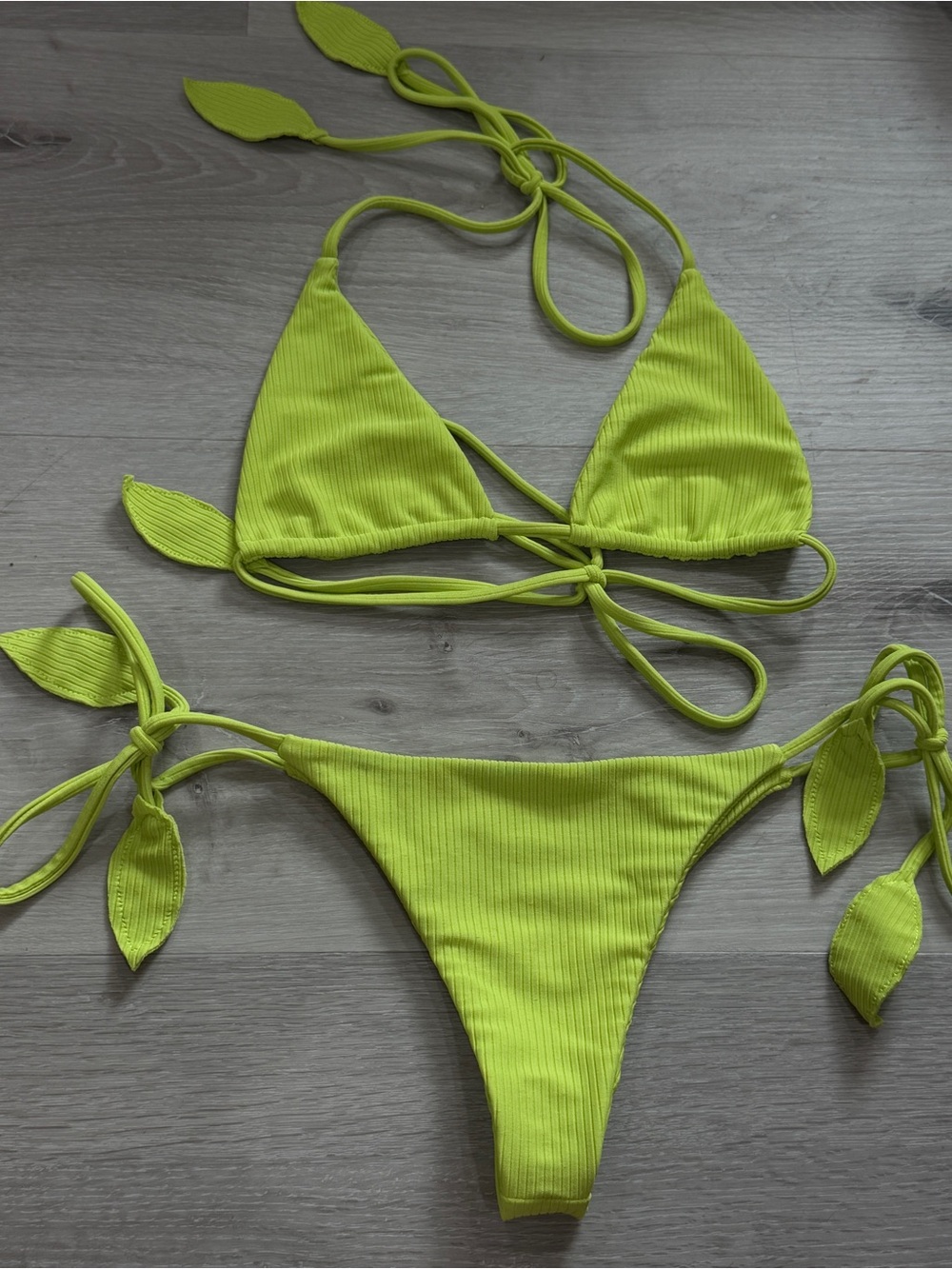 Benoa Swim Neon Lime Ribbed Tie-Side Bikini Set